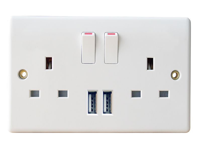 2 Gang Switched Socket Outlet With USB Ports