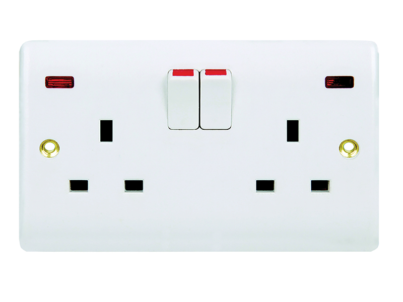 2 Gang Switched Socket Outlet & Neon